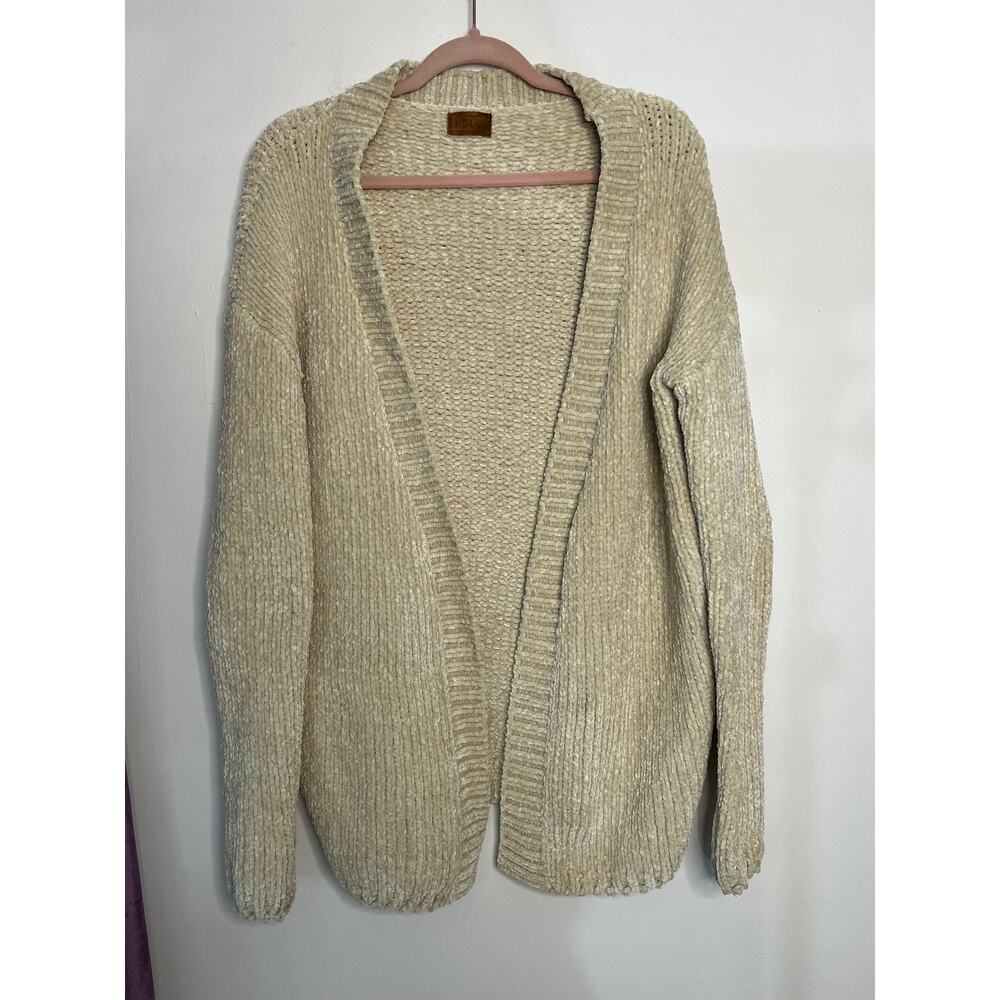 POL Cream Ivory Chunky Cable Knit Open Front Oversized Cardigan Sweater Size M